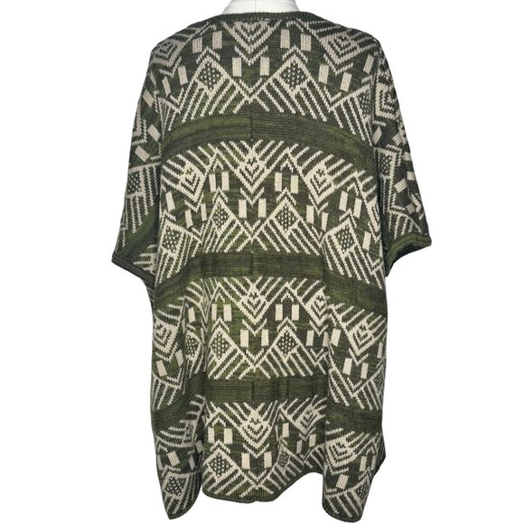 Oversized Chunky Open Front Kimono Sweater Cardigan Womens M Green Boho 70s - Picture 2 of 8